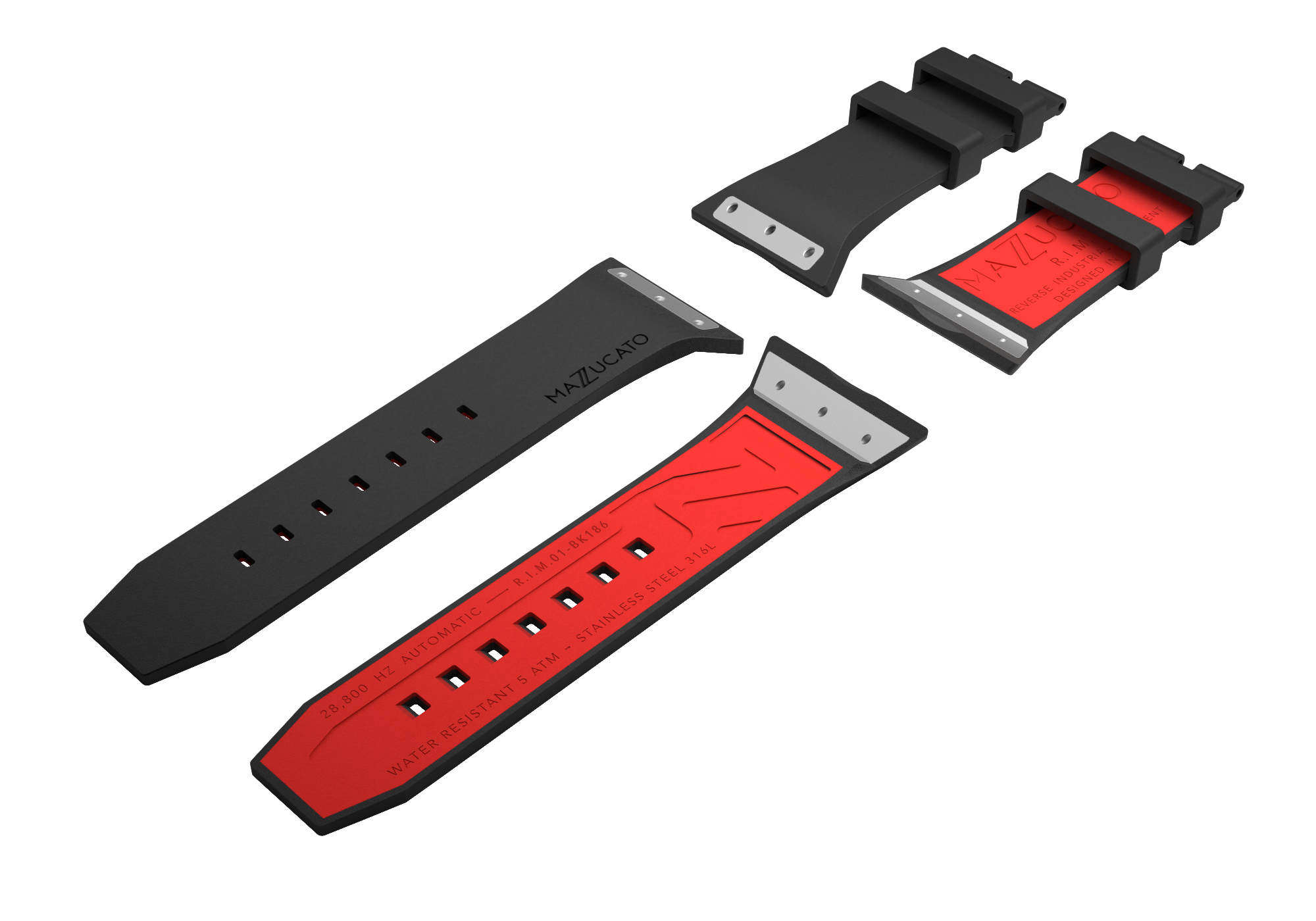 RIM01 Black Red Rubber Strap | Mens Luxury Watch Straps