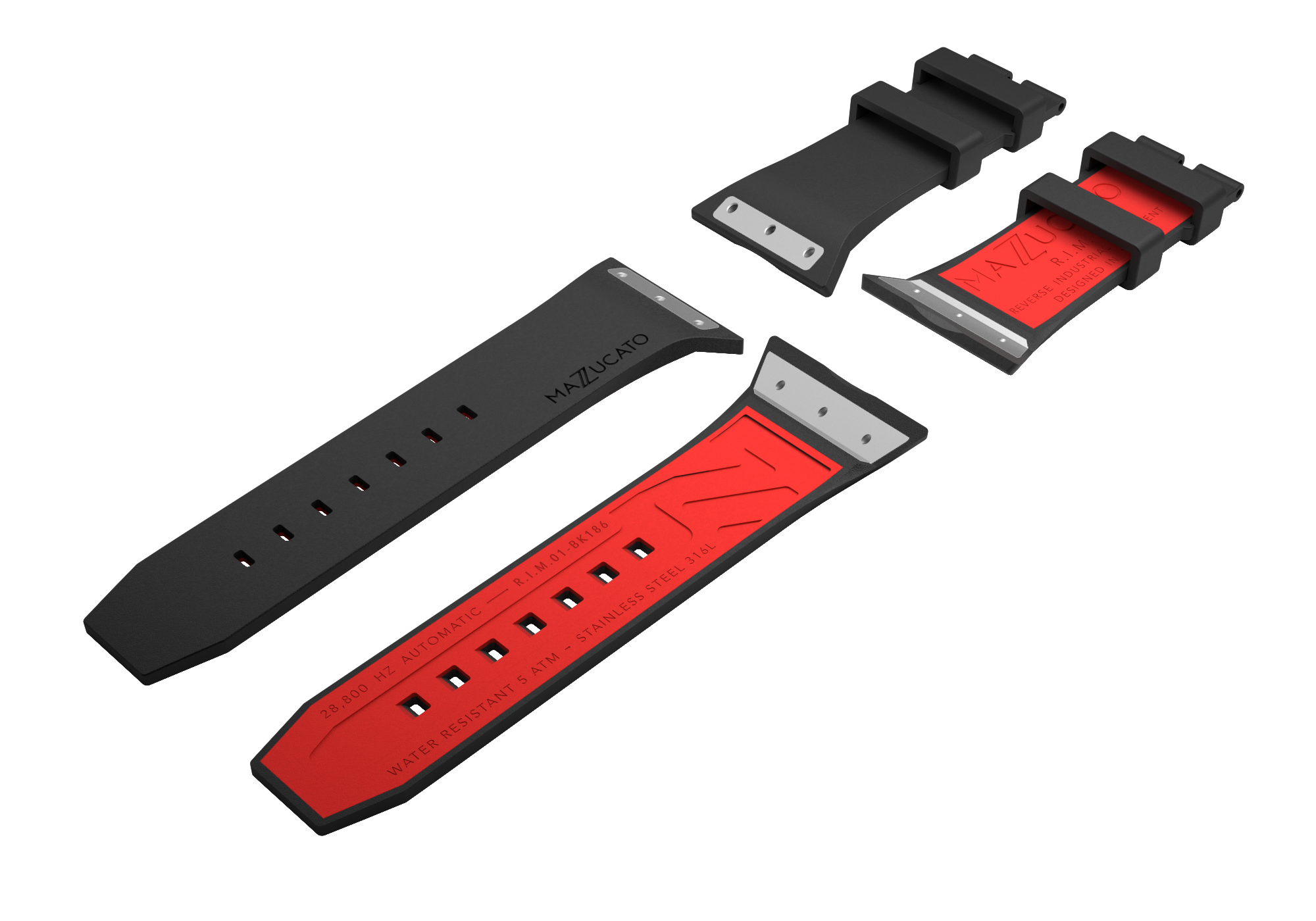 RIM01 Black Red Rubber Watch Strap