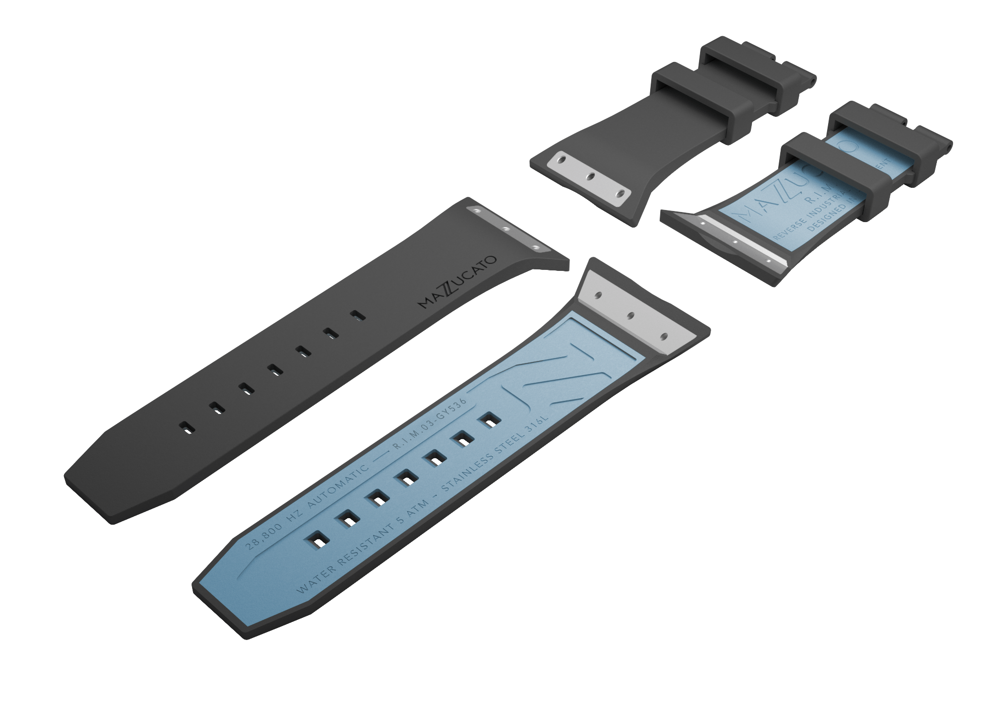 RIM03 Black Azure Rubber Strap | Mens Luxury Watch Straps