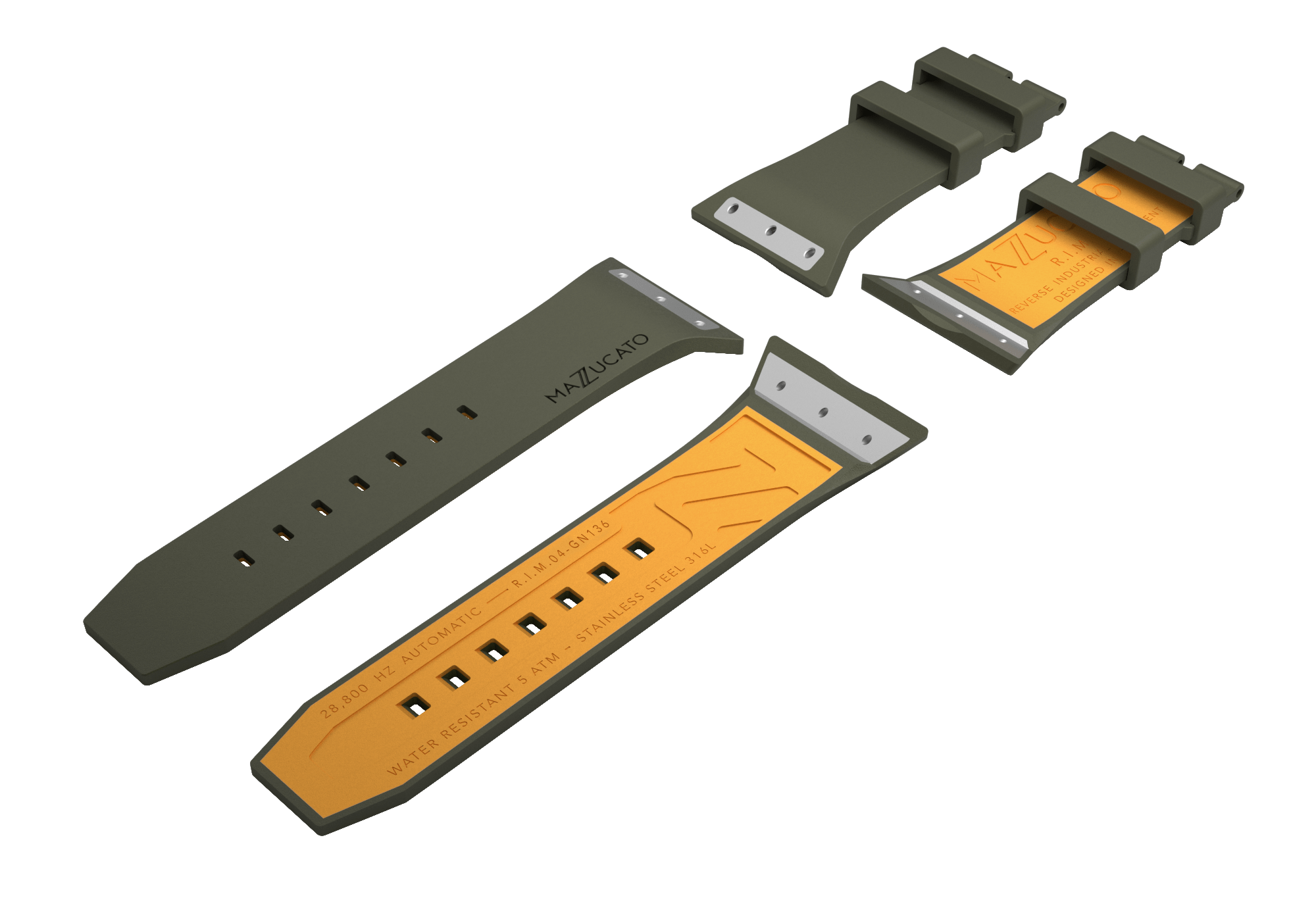 RIM04 Green Orange Rubber Watch Strap