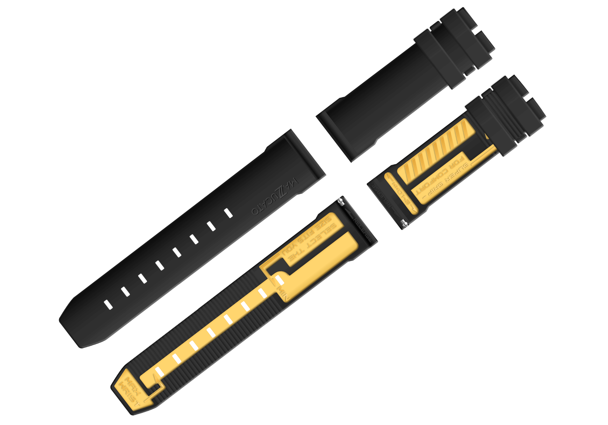 GT1-YL Yellow Black Rubber Watch Strap for GT