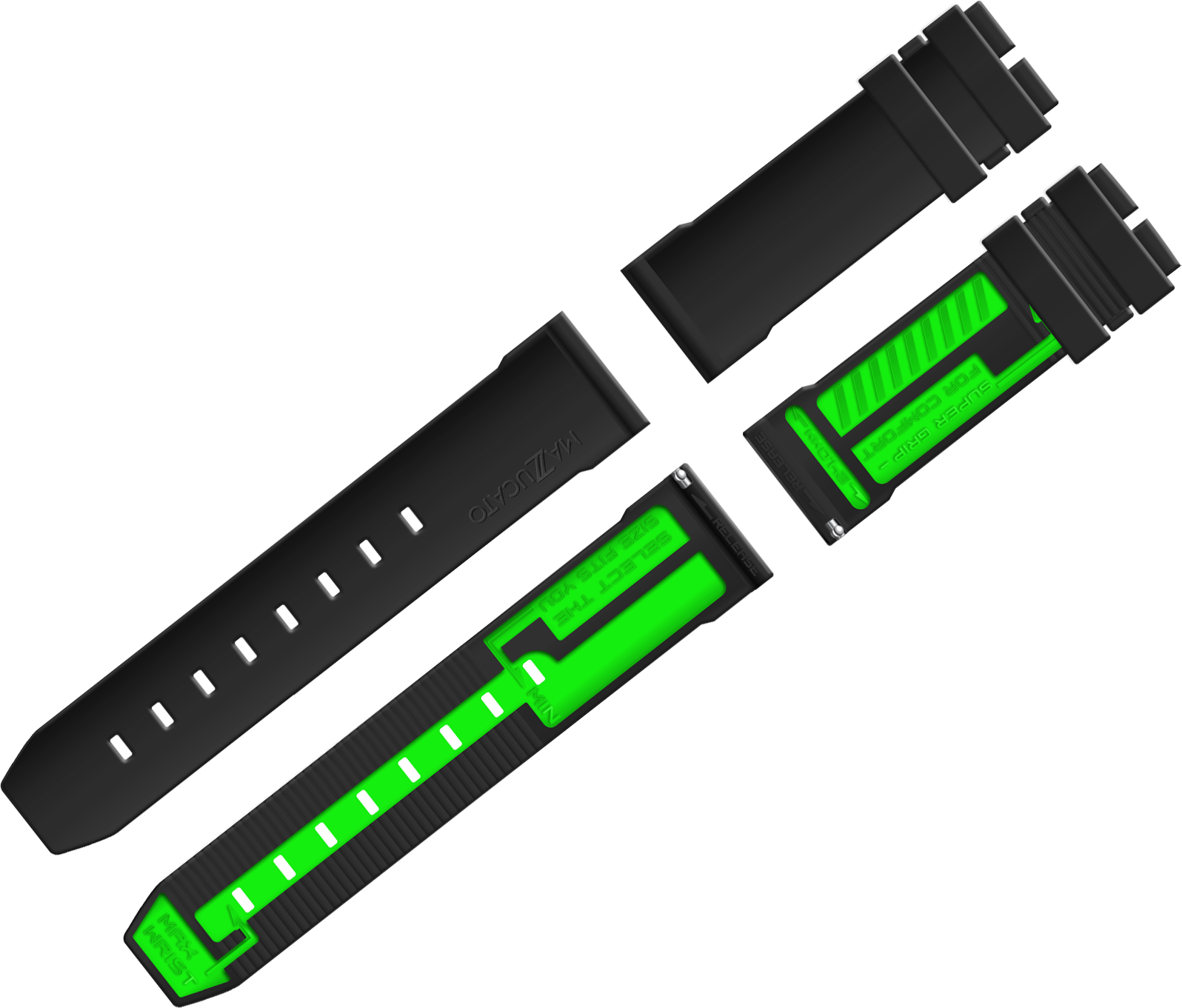 GT7-GR Green Black Rubber Watch Strap for GT