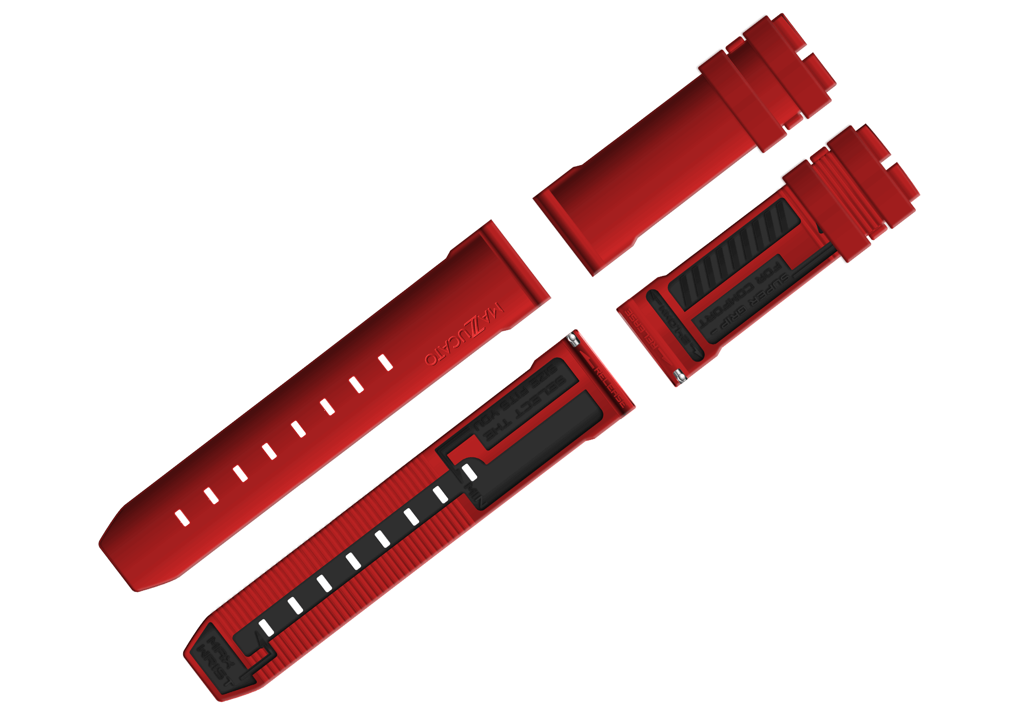 GT2-RD Black Red Rubber Watch Strap for GT